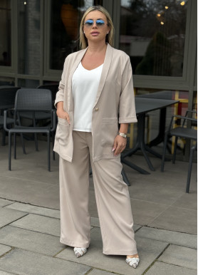 Костюм-трійка з подовженним жакетом костюмка мокко великий розмір